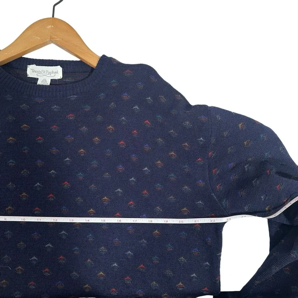Vintage Tricots St Raphael Men’s Blue Pure Wool Crew Neck Pullover Sweater